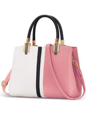 Top Handle Stitching Handbag for Women Girls Tote Satchel Pink Shoulder Bag